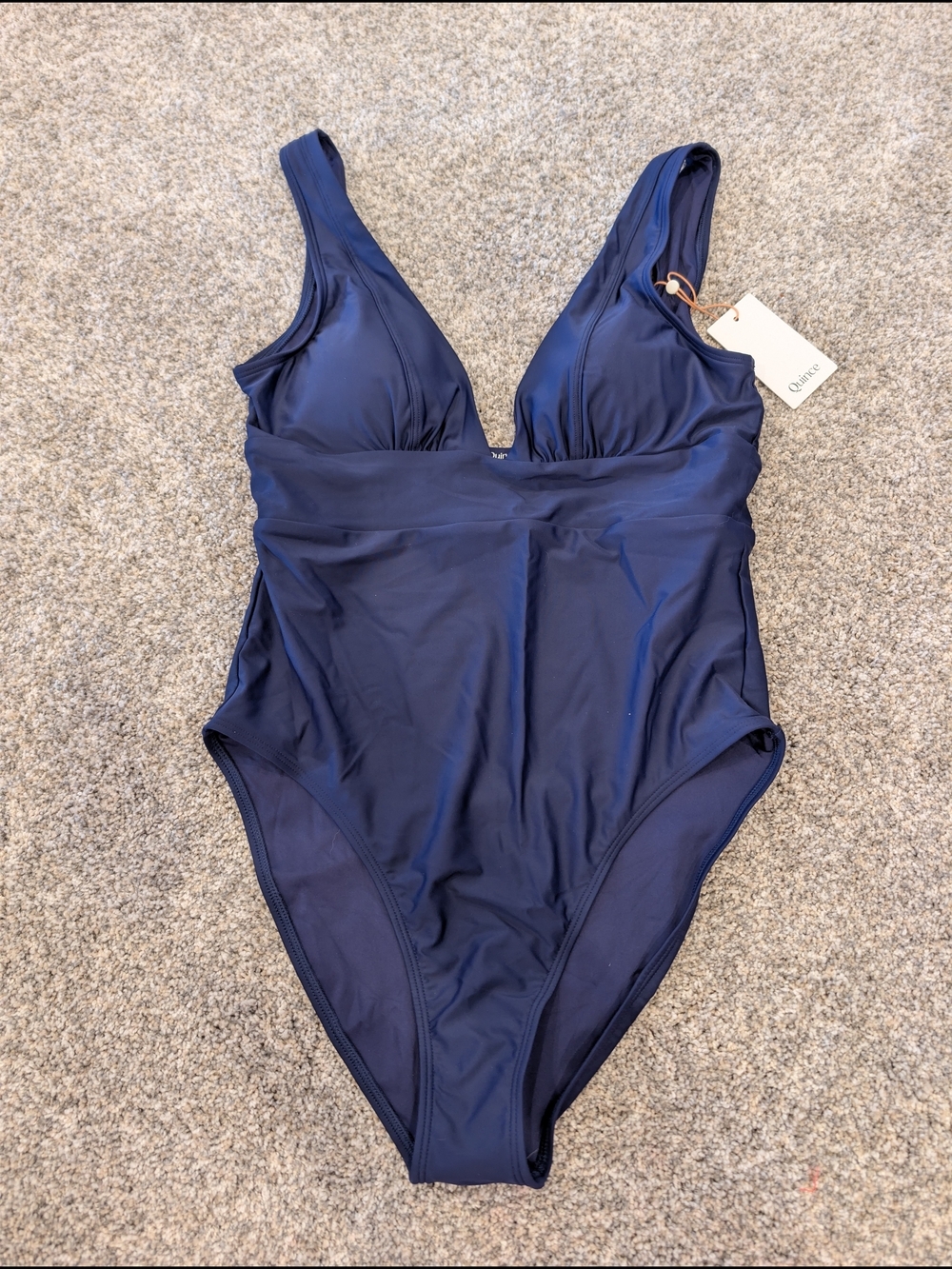 Quince Italian Plunge Navy V-Neck One-Piece Swimsuit Large